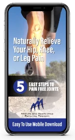 hip and knee joint anatomy, highlighting key areas of pain and movement.